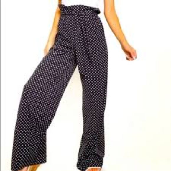 See You Monday Women's Large Blue With White Polka Dot Wide Leg Pants - Picture 1 of 7
